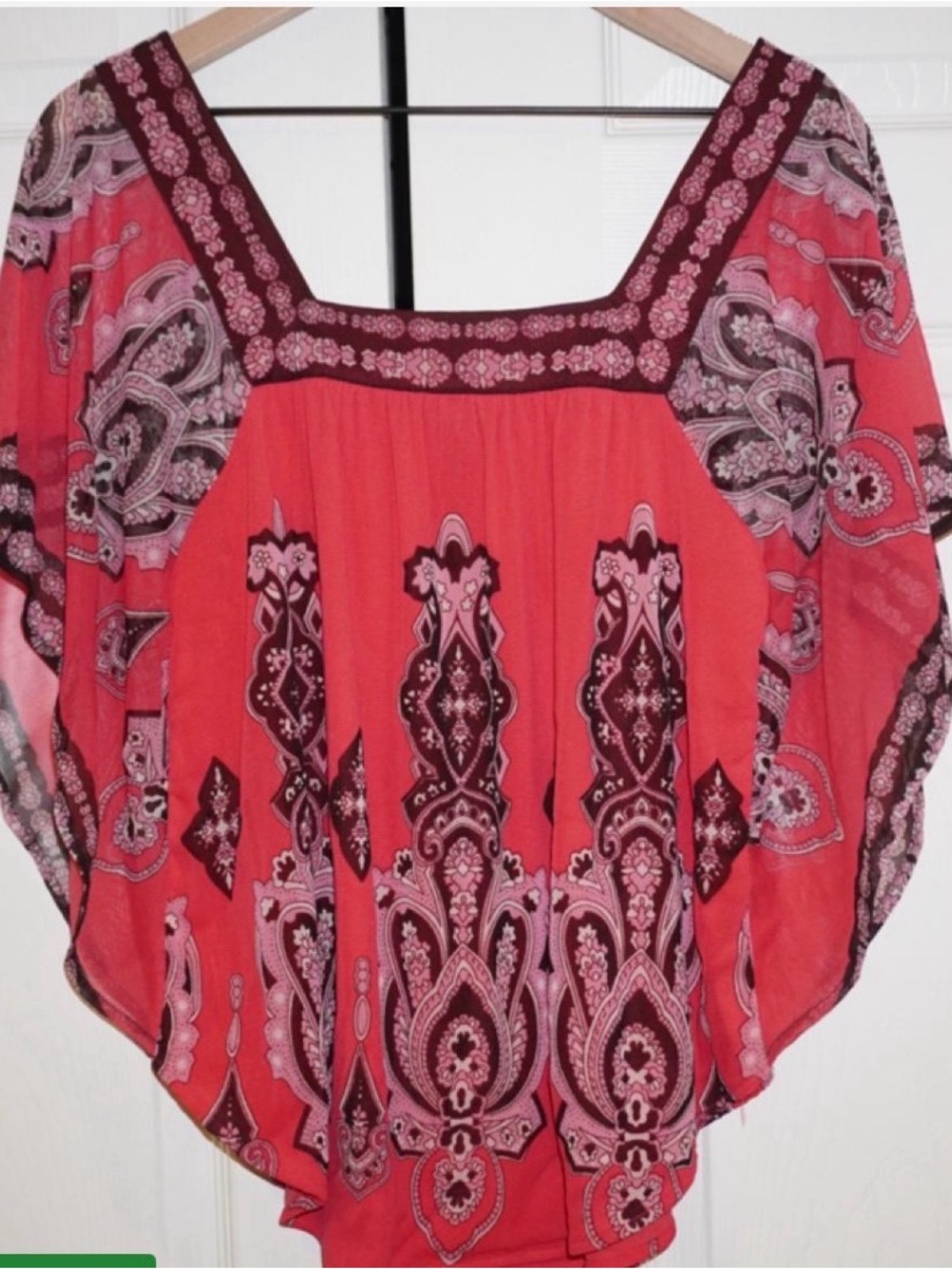 INC International Concepts Coral Red Boho Paisley Print Square-Neck Tunic